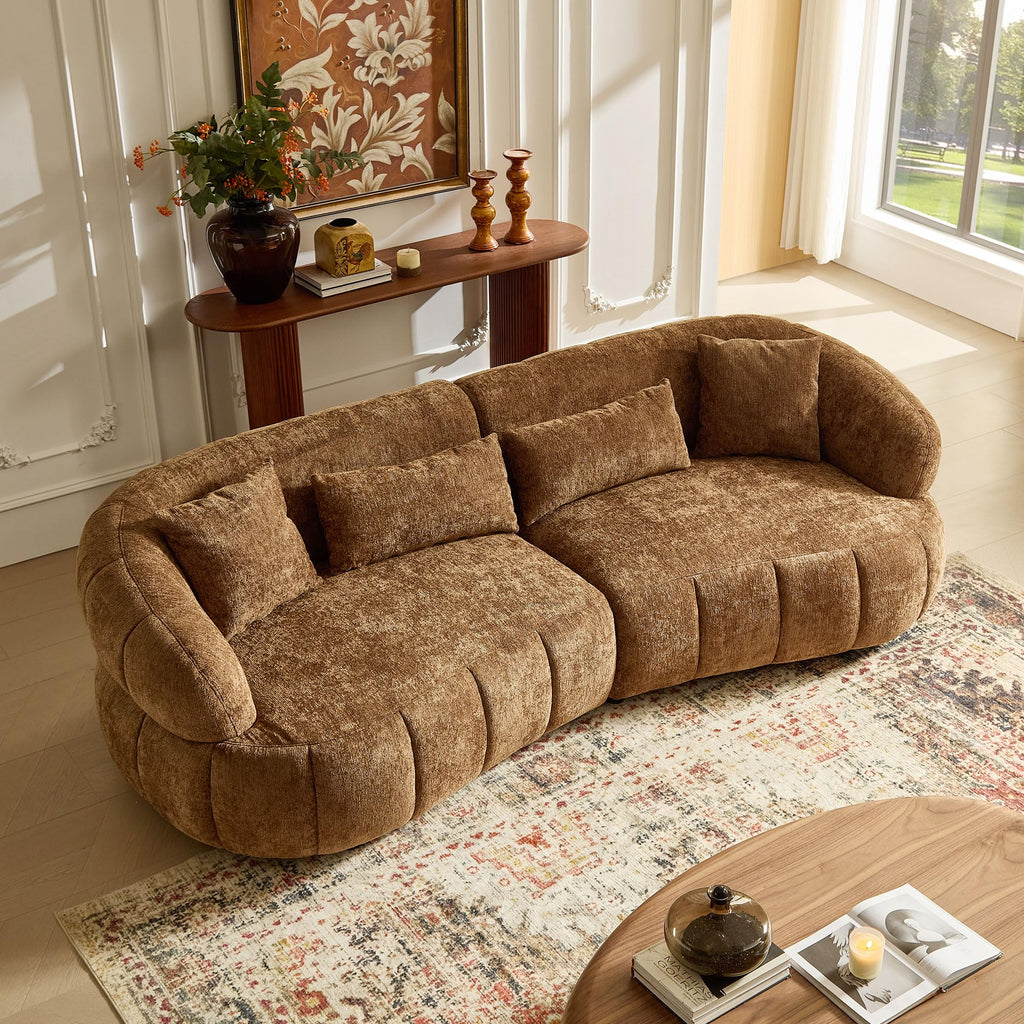 Curved Sectional Sofa, 103", 4-Seat, High-Density Foam, Sculptural, Brown