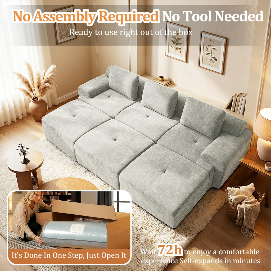 122" Oversized Boneless Couch, Comfort Cloud Sectional Couches, Modular Sofa High Back & Extra Deep Seat, No