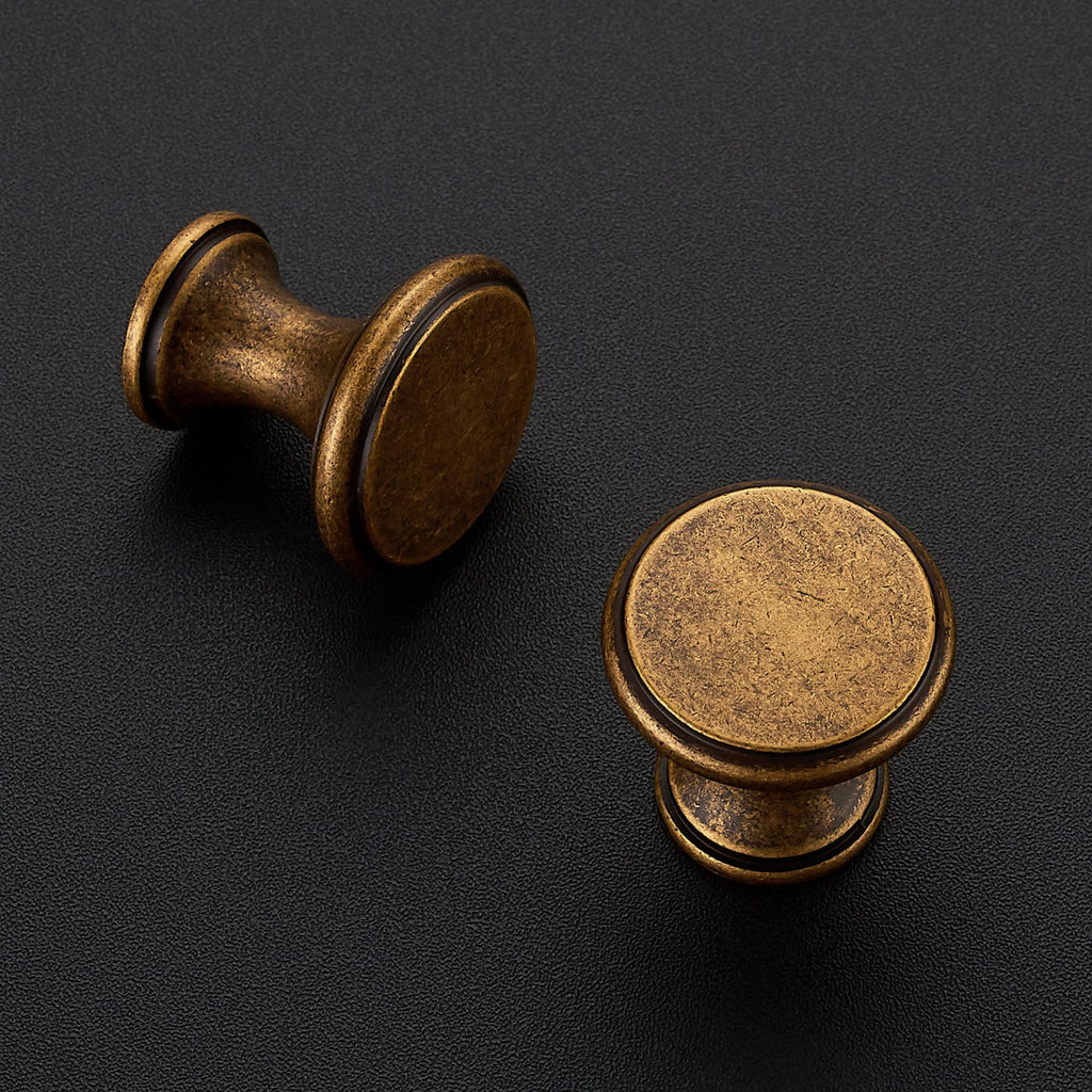 Antique Brass Kitchen Cabinet Knobs, Solid Zinc Pulls, 10 Pack
