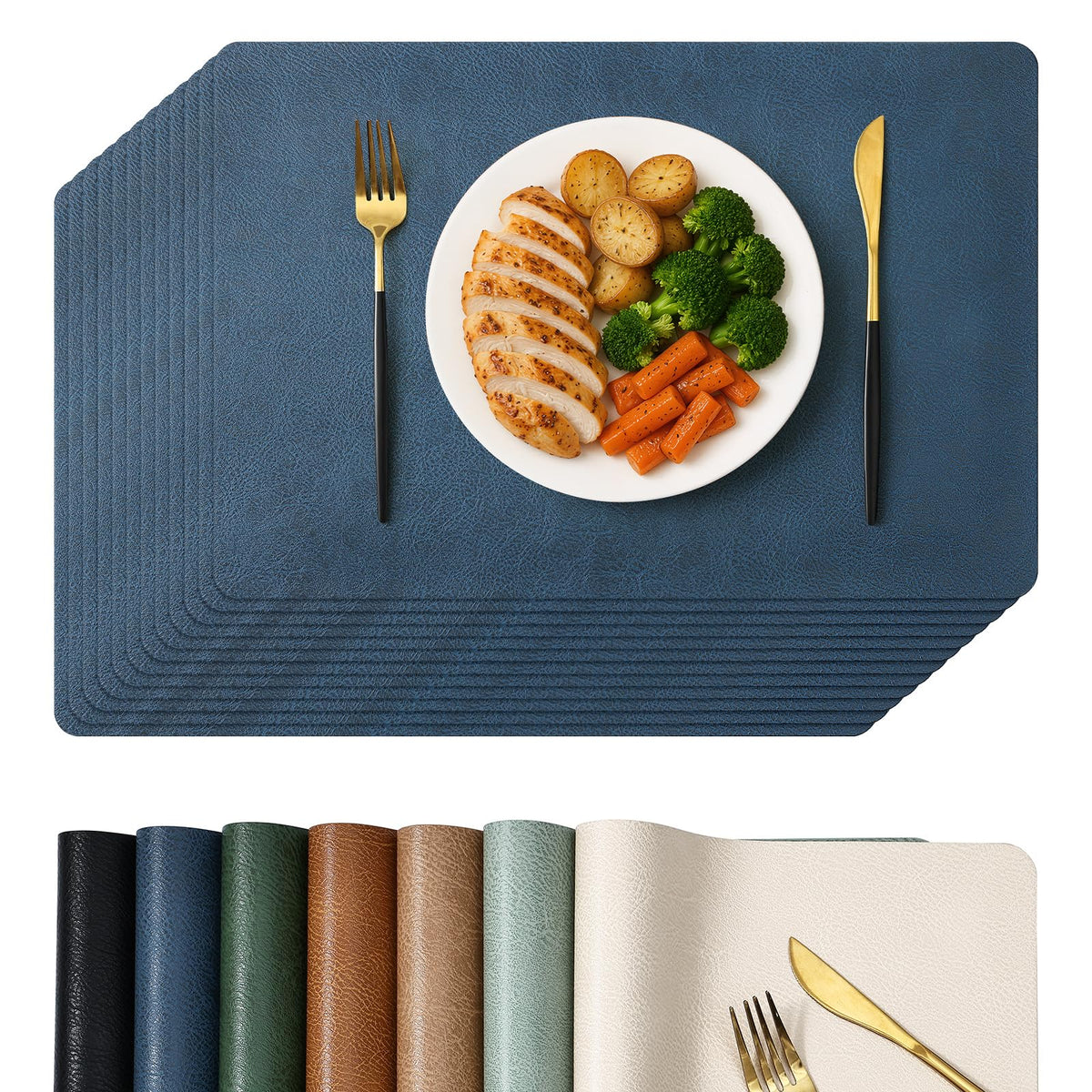 Vinyl Heat Resistant Placemats Set of 12, Navy Blue