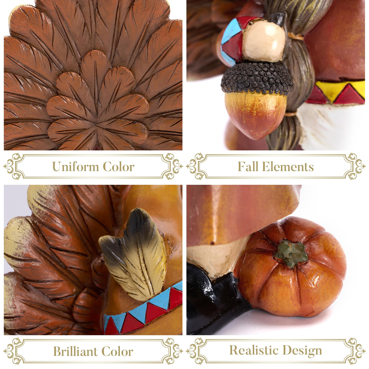 Fall Decorations, 2 Pcs Indian Fall Gnomes Thanksgiving Decor for Table Indoor, Resin Turkey Decorations Native