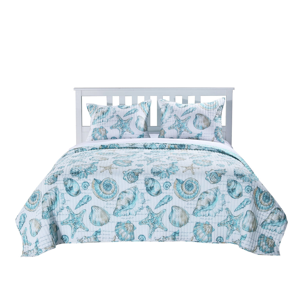 Barefoot Bungalow - GL-1709GMSK Cruz Coastal Quilt Set, 3-Piece, White