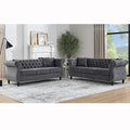 Chesterfield Sofa, Retro Style Upholstered 3+3 Seats Couch with Rolled Arm Bedroom Office, Grey