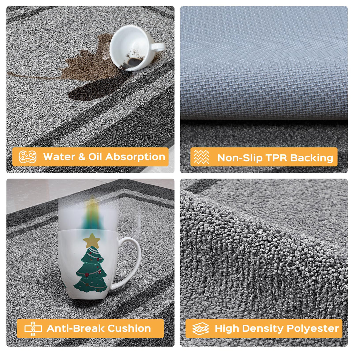 Kitchen Rugs 24" x 70", Non-Slip Runner Rugs, Light Grey & Dark Grey