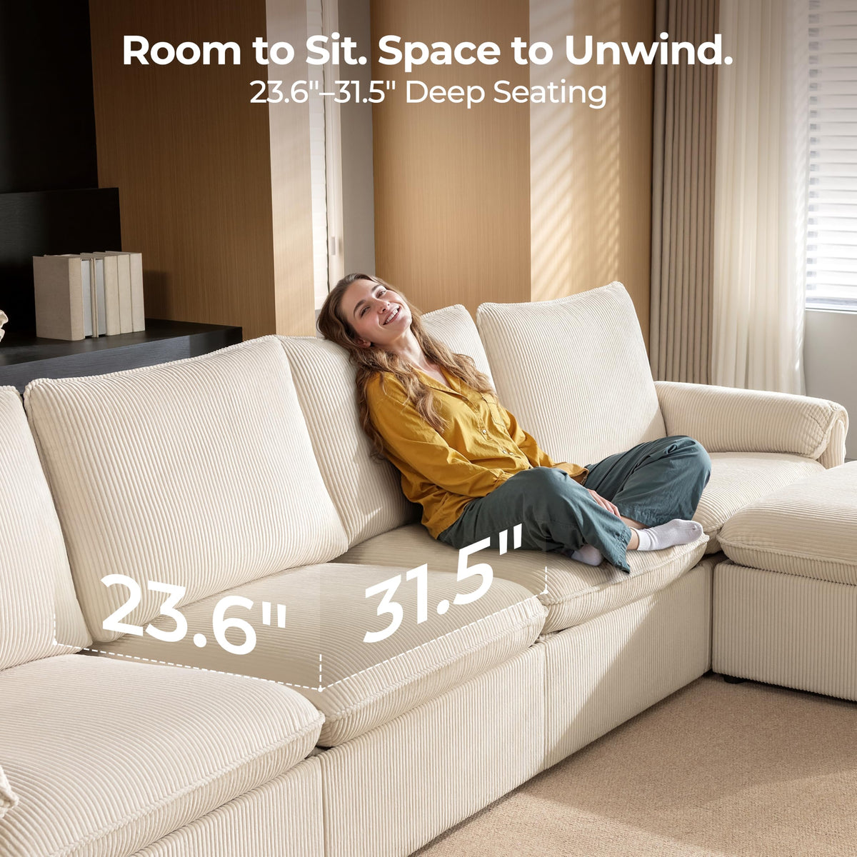 117" 5-Seat L-Shaped Power Reclining Sectional Couch, Beige