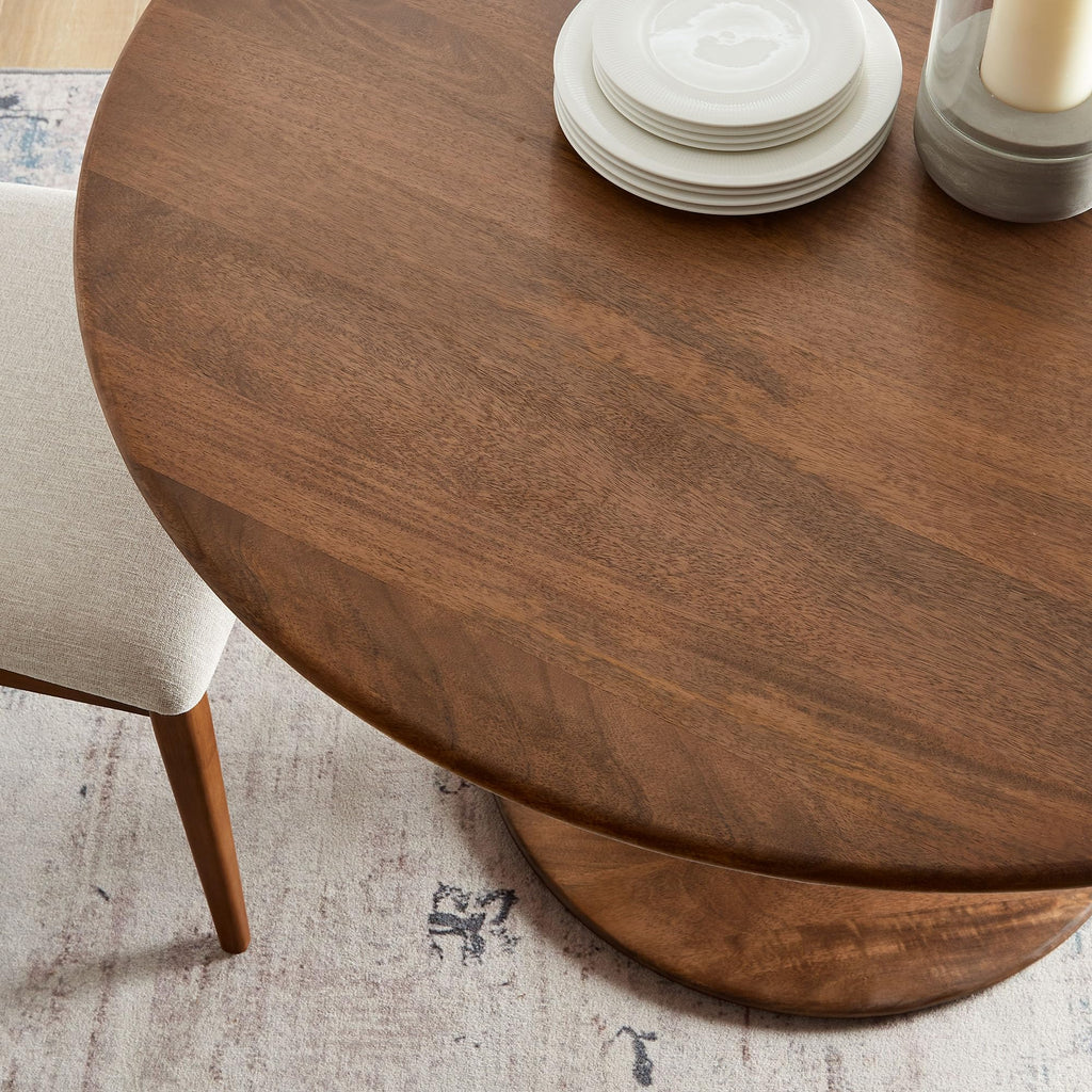 Inspired Saarinen Style 48 Inch Round Wood Dining Table in Walnut - Solid Mango Wood Tabletop with Pedestal Base - Mid Century Modern