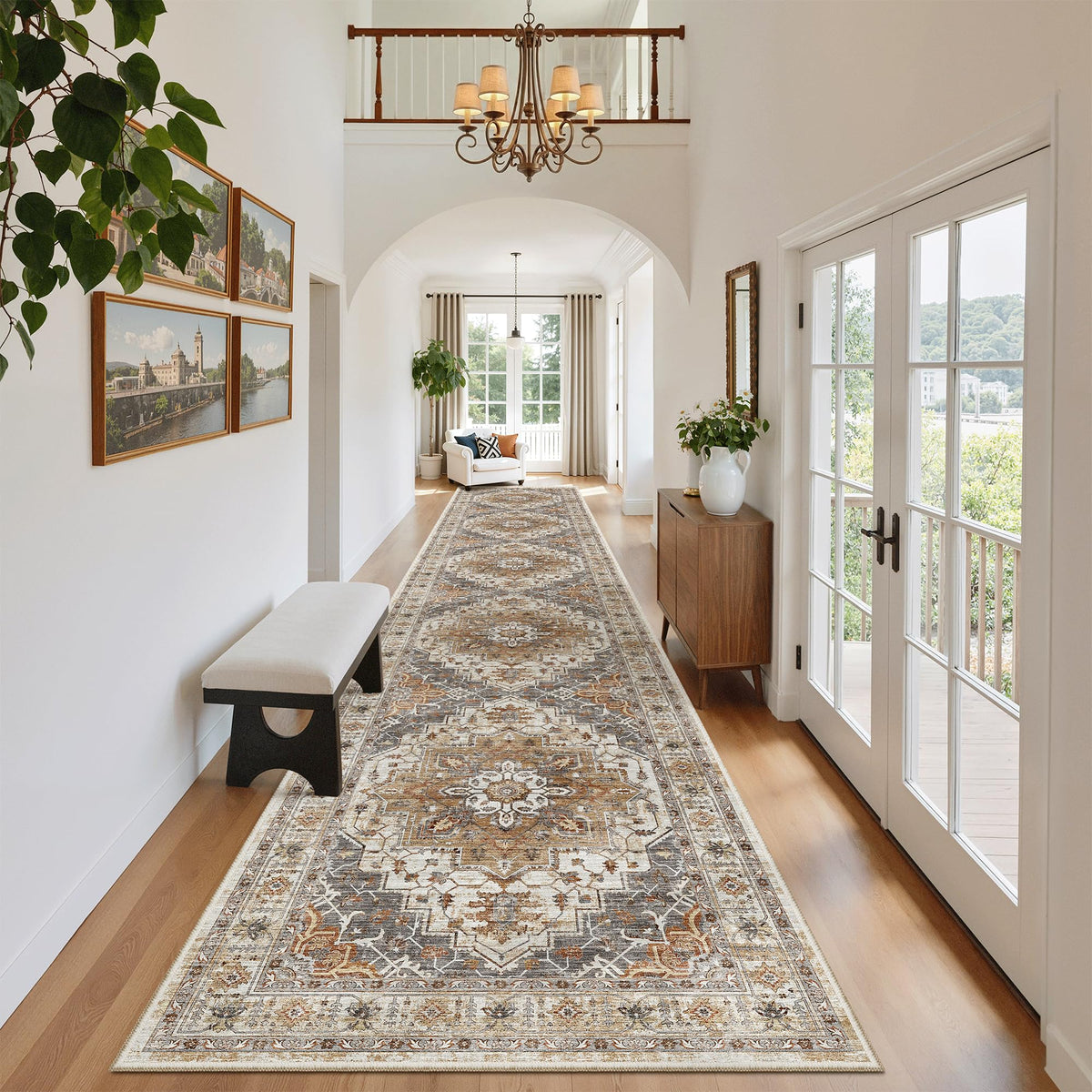 Hallway Runner Rug 2'6''x14' Kitchen Runners Vintage, Turmeric/Grey