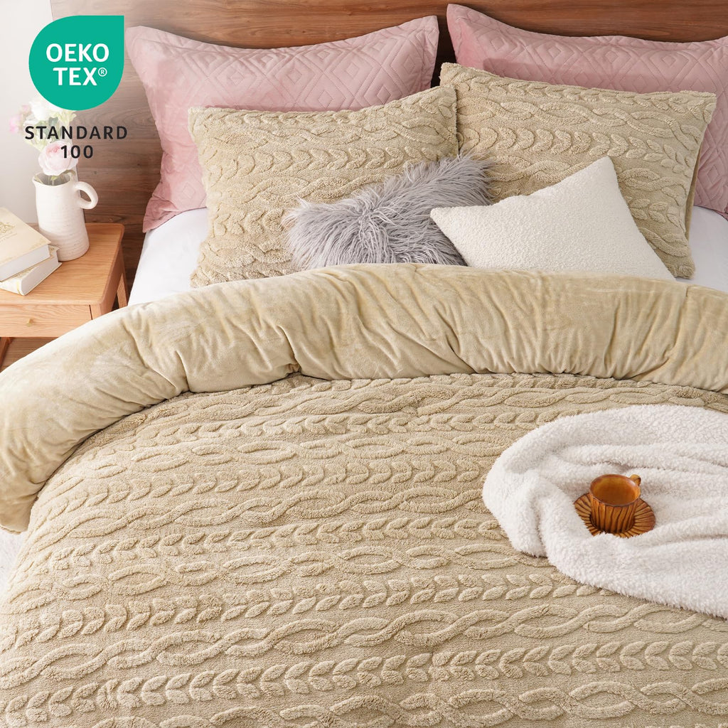 Fluffy Sherpa Fleece Comforter Set, 3 Pieces Warm Fuzzy Soft Bedding for Winter, 3D Tufted Flannel Plush Shaggy