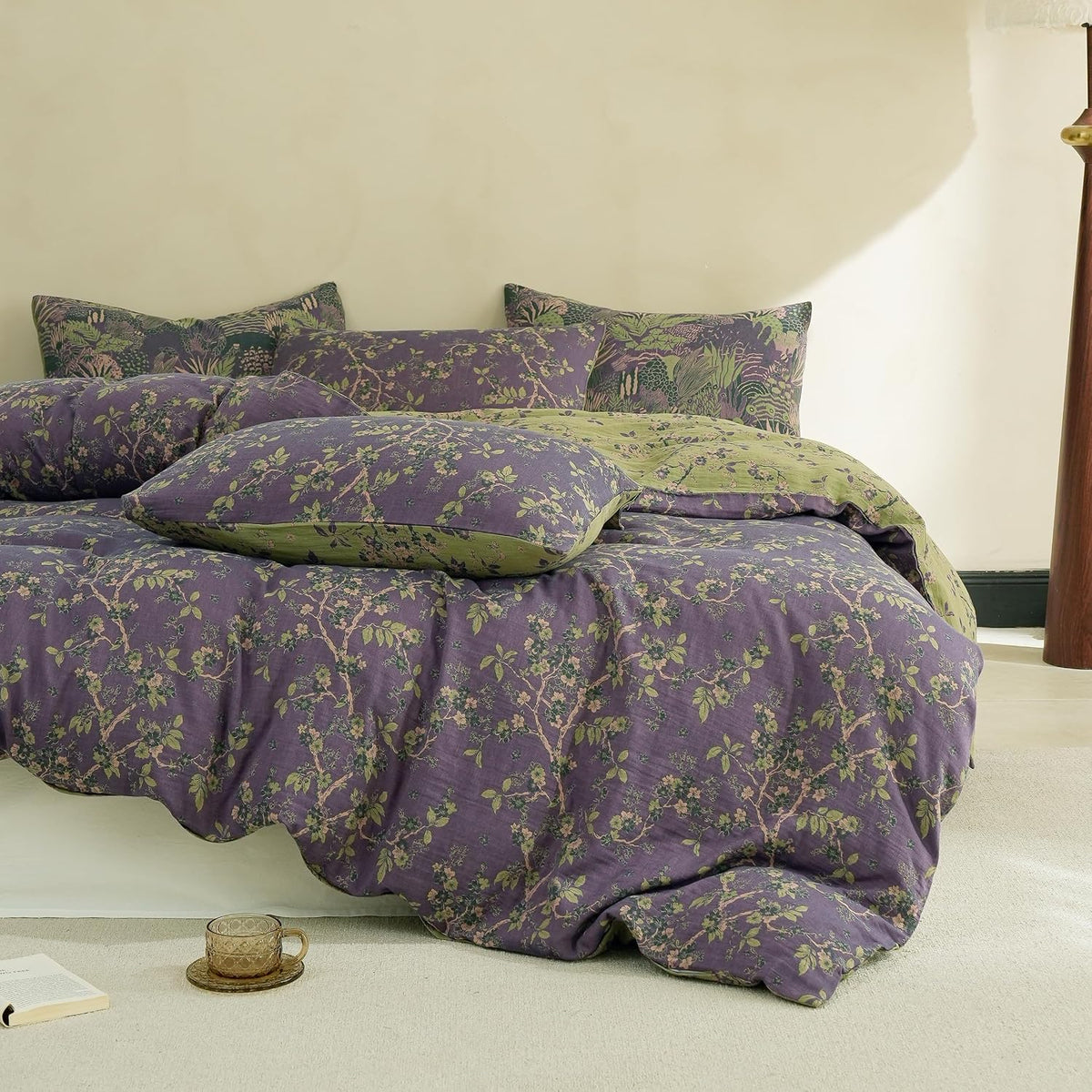 Muslin Duvet Cover Set, 3-Piece Washed Cotton in Vintage Floral