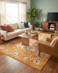 Aurelia Rug - Orange Easy-Clean Area Rug - Vintage Traditional Medallion Design, Perfect for Living Rooms