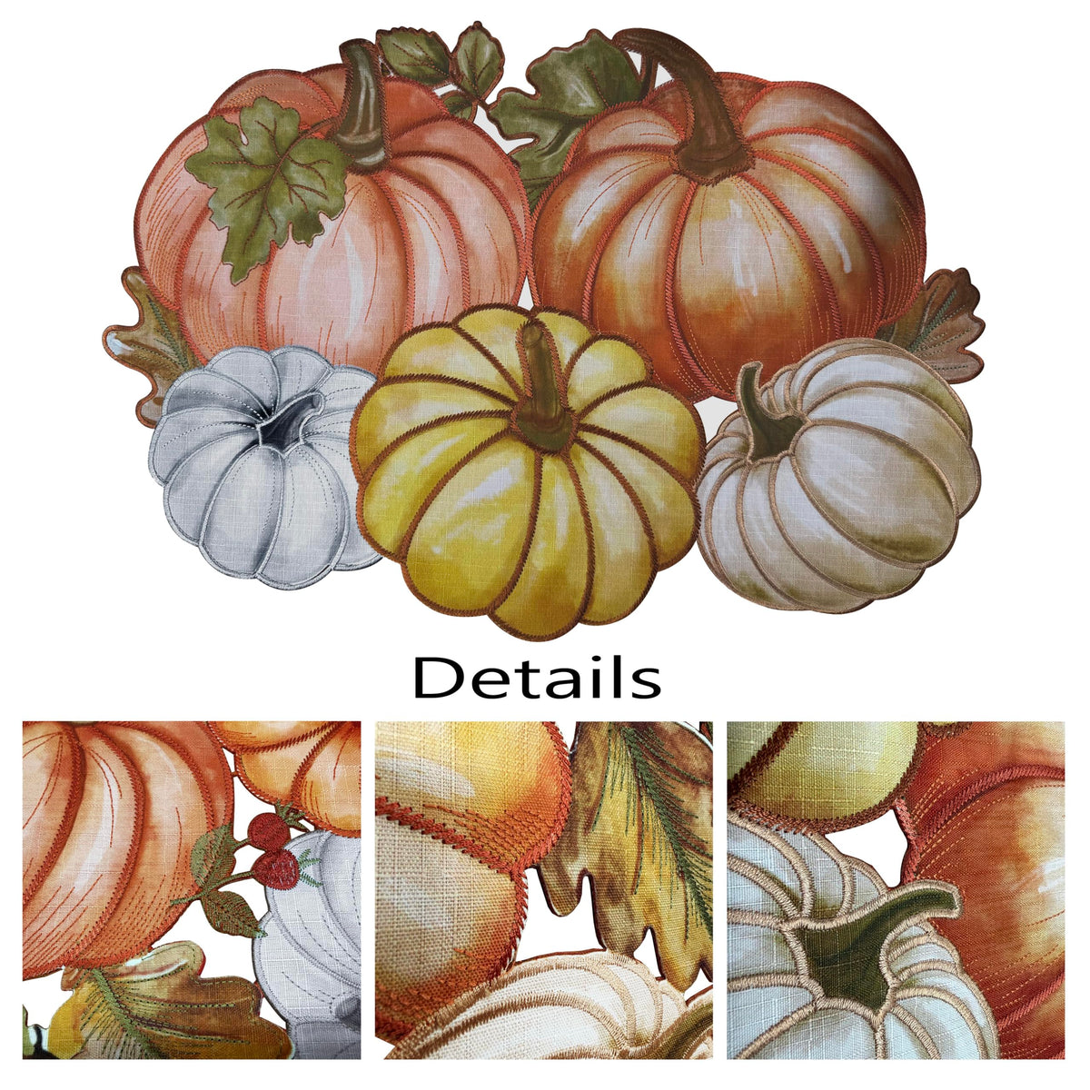 Fall Placemats Set of 4, 13x19 Inch Autumn Pumpkin Cutwork Embroidered Placemats, Harvest Thanksgiving Table Decor