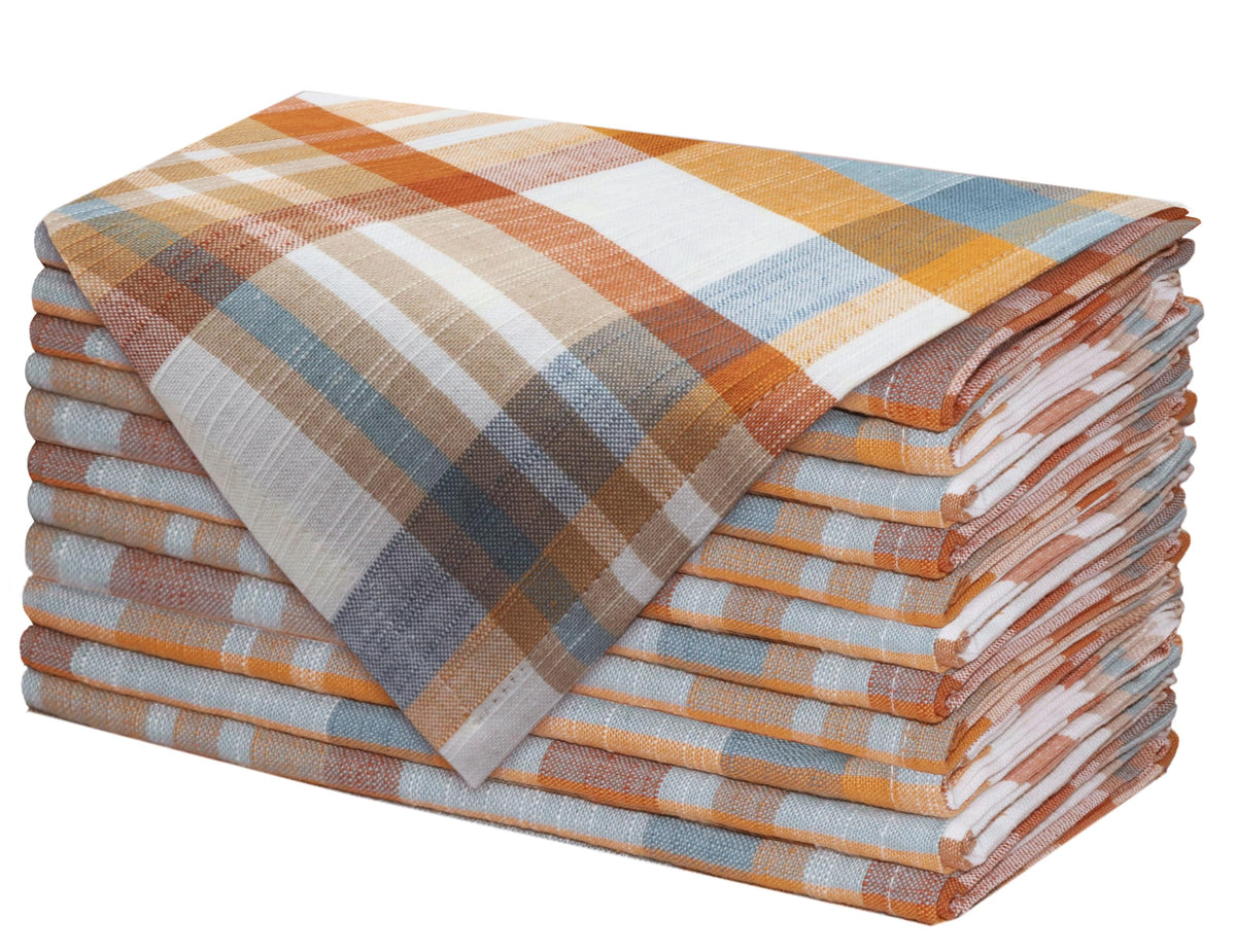 Harvest Plaid Cloth Napkin - 12 Pack 100% Cotton Dinner Napkin