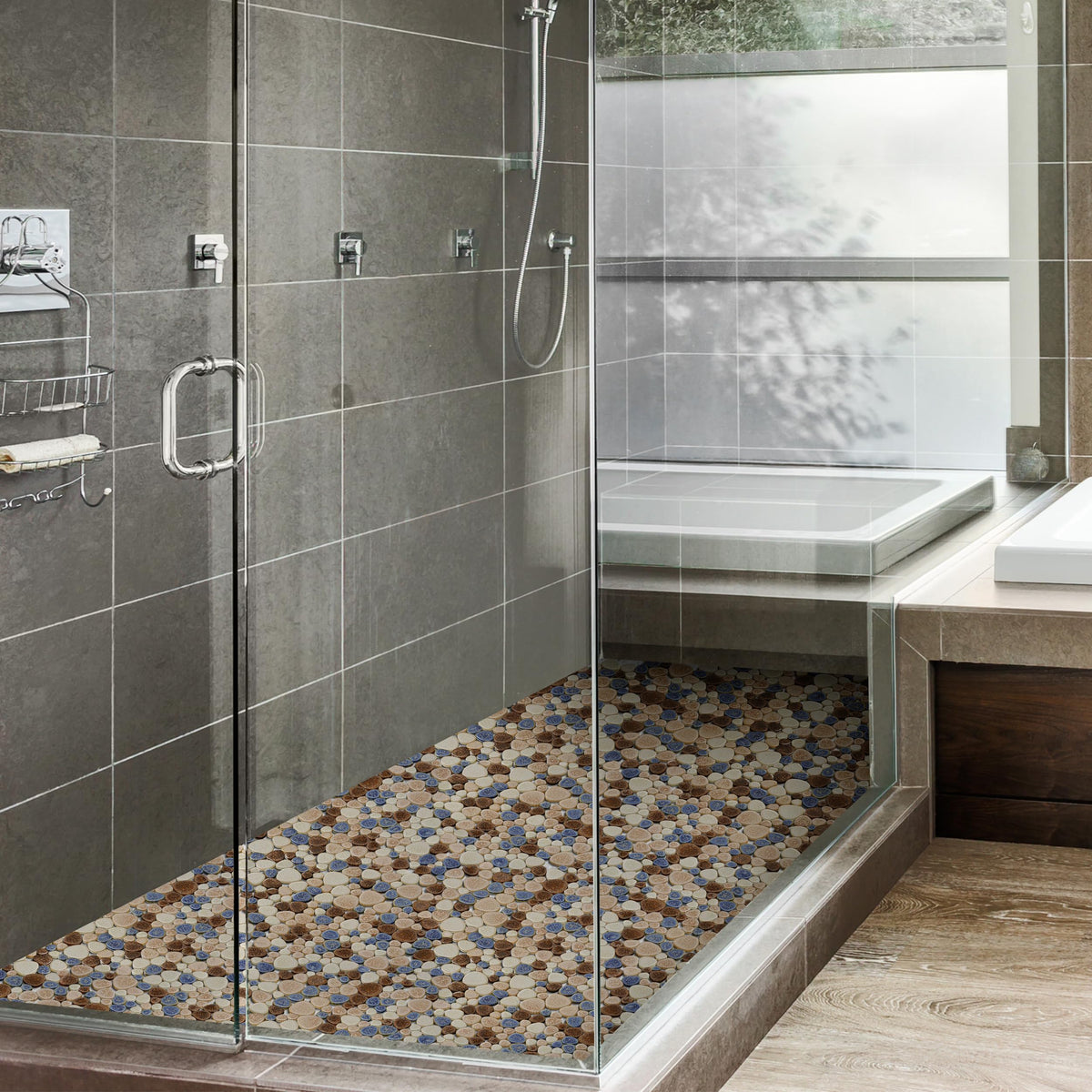 Yosemite Matte Pebble Stone Tiles for Shower Floor Bathroom Mosaic Tile Extremely Non Slip [5 Sheets]