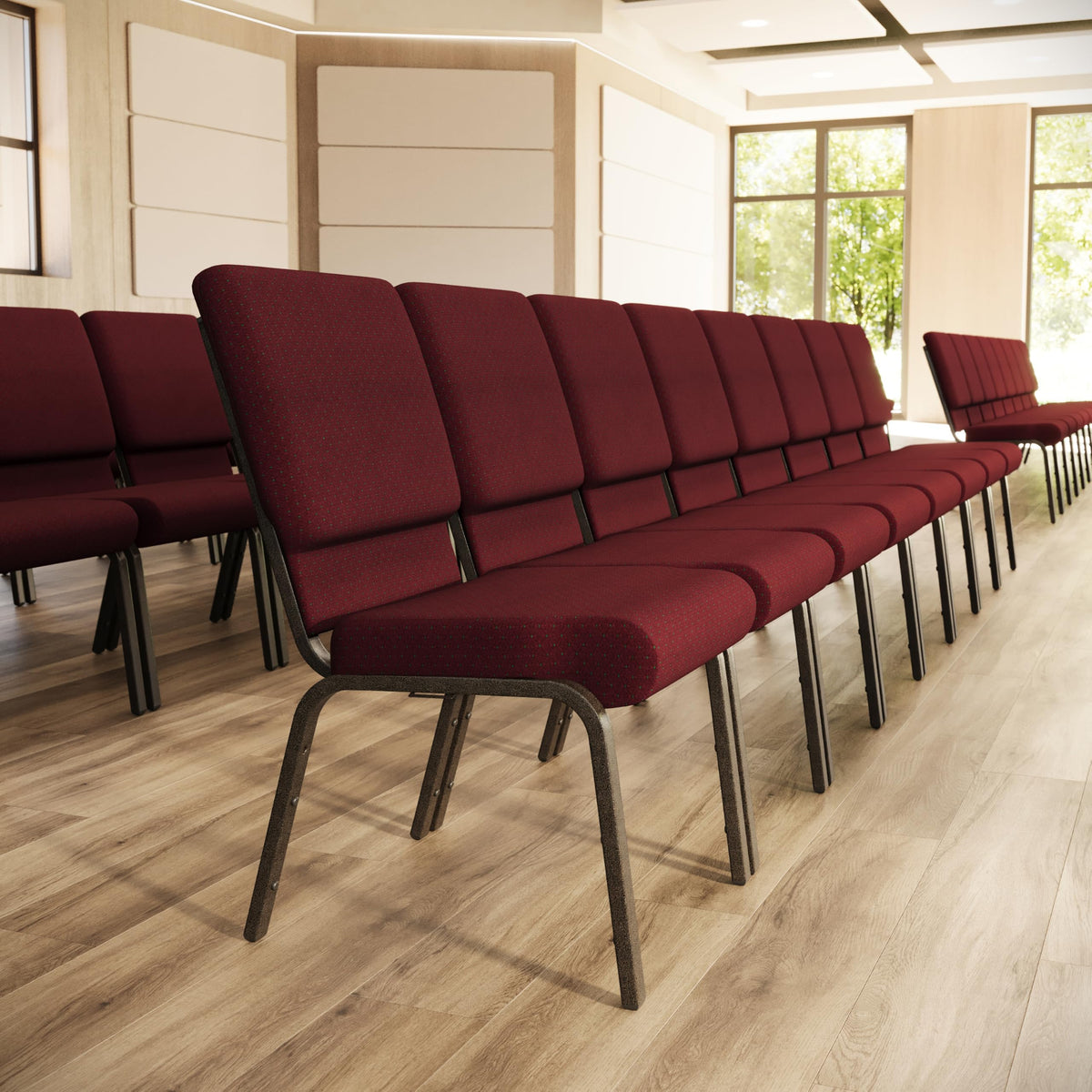 Hercules 18.5 in Wide Fabric Church Chair, Burgundy