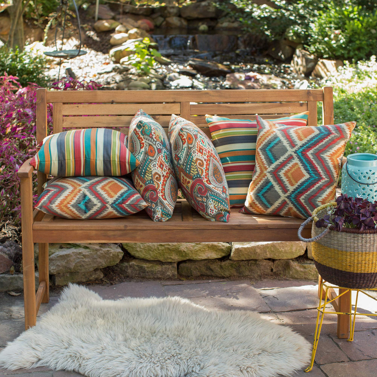 Outdoor 17-inch Square Decorative Throw Pillow, 2-Pack, Adobe Stripe