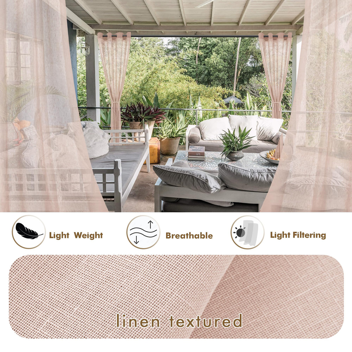 Semi Voile Sheer Outdoor Curtains 4 Pcs 110x95 In Blush