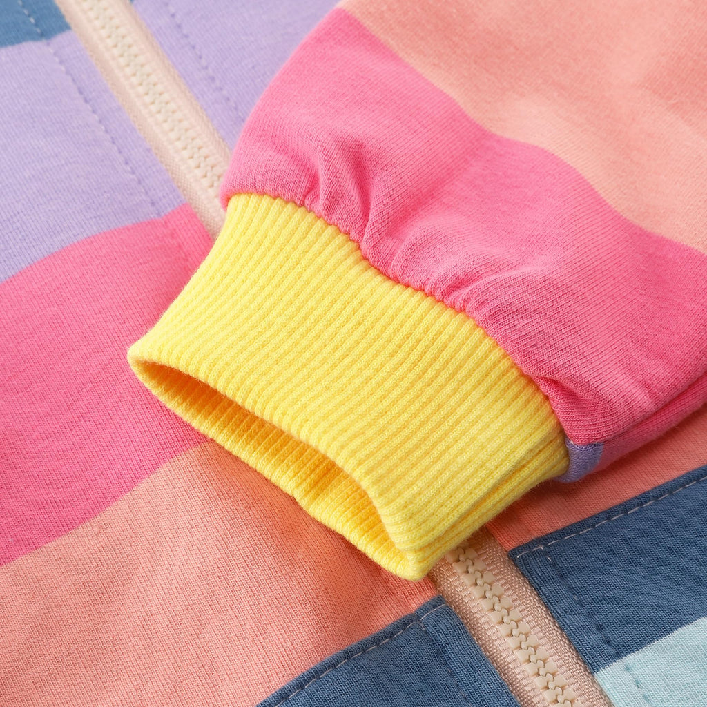 Toddler Girl Zip up Hoodie Jacket Rainbow Sweatshirt Long Sleeve Cotton Striped Hooded Coat Fall Outfits Kids Winter