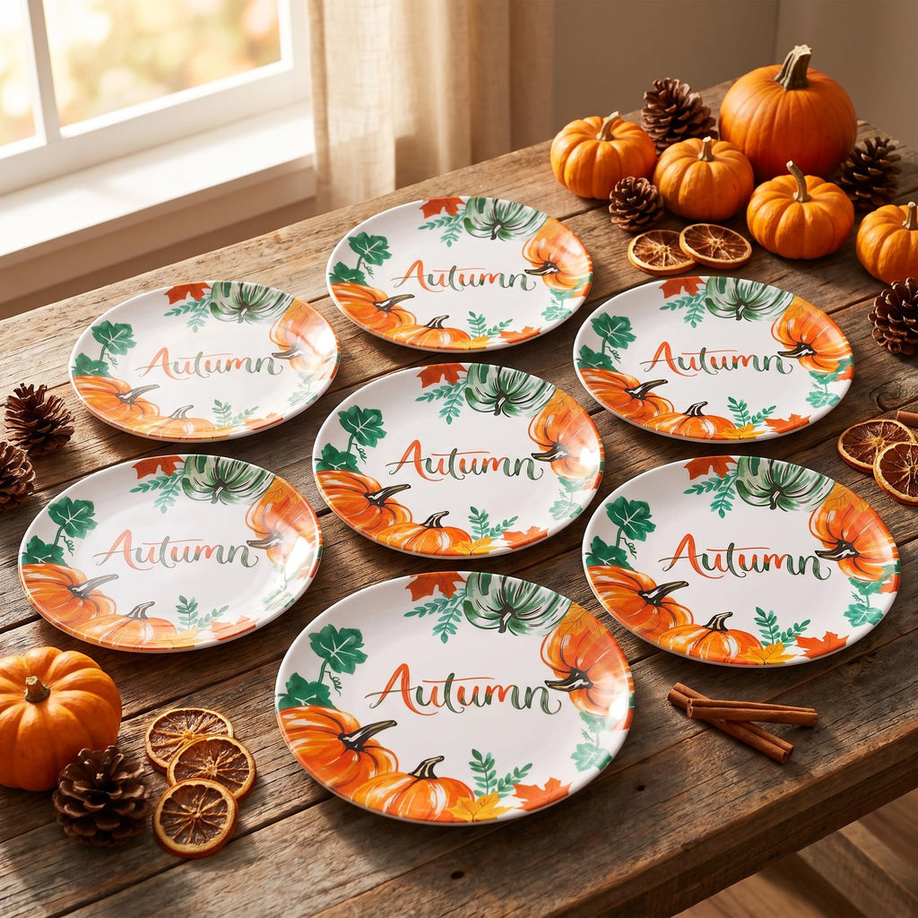 6pcs Melamine Dinner Plate Sets, 10inch Unbreakable Pumpkin Dishes