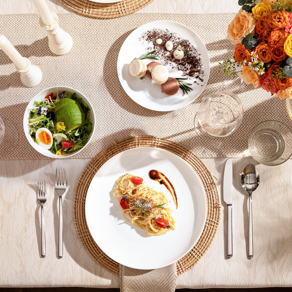 Bone China Dinnerware Set for 6, 18-Piece Plates and Bowls Set