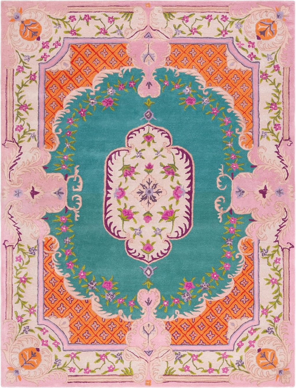 Bellagio Area Rug, Blue & Pink, Handmade Medallion Wool