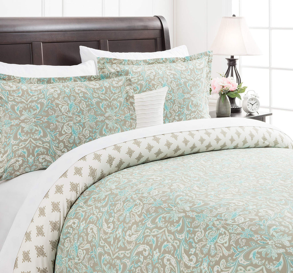 Premium Damask Sage Duvet Cover Set - Duvet Cover (90" x 90") & 2 Pillow Shams (20" x 26") - 3-Piece Set