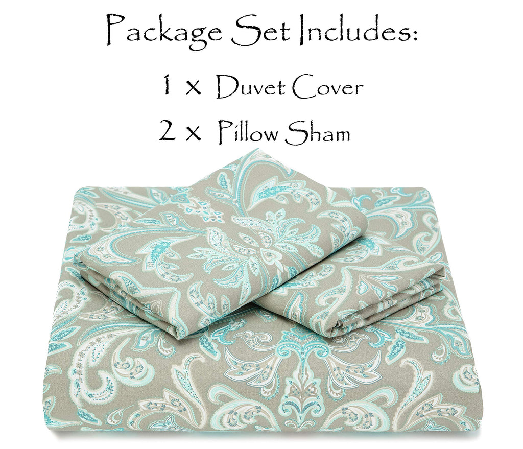 Premium Damask Sage Duvet Cover Set - Duvet Cover (90" x 90") & 2 Pillow Shams (20" x 26") - 3-Piece Set