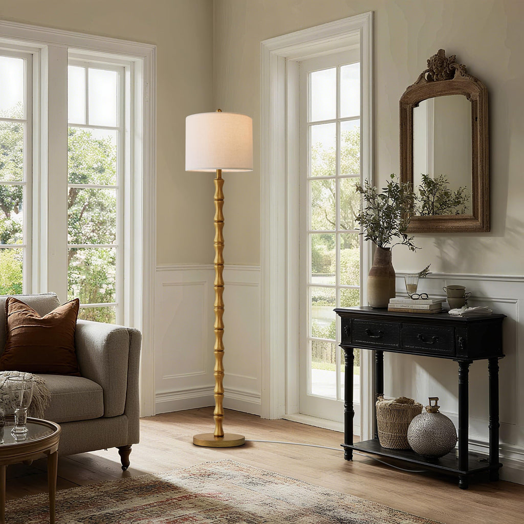 62" Rustic Floor Lamp, Retro Farmhouse Standing Lamp with Rotary Switch, Resin Antique Gold Floor Lamp, Elegant Home