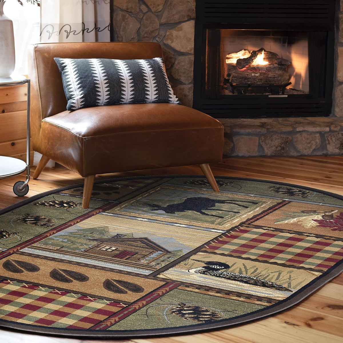 Homespun Cabin Multi-Color Oval Area Rug - Bedroom or DiningRoom - Lodge, Novelty