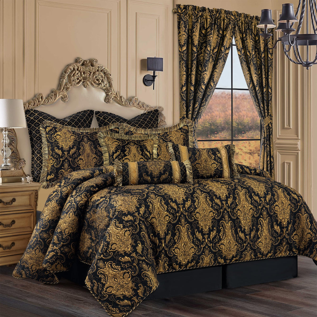 9-Piece King Size Comforter Set, Classic Damask Bedding Set