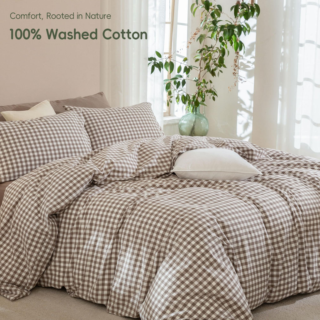 Washed Cotton Duvet Cover Set, 3-Piece, Classic Gingham