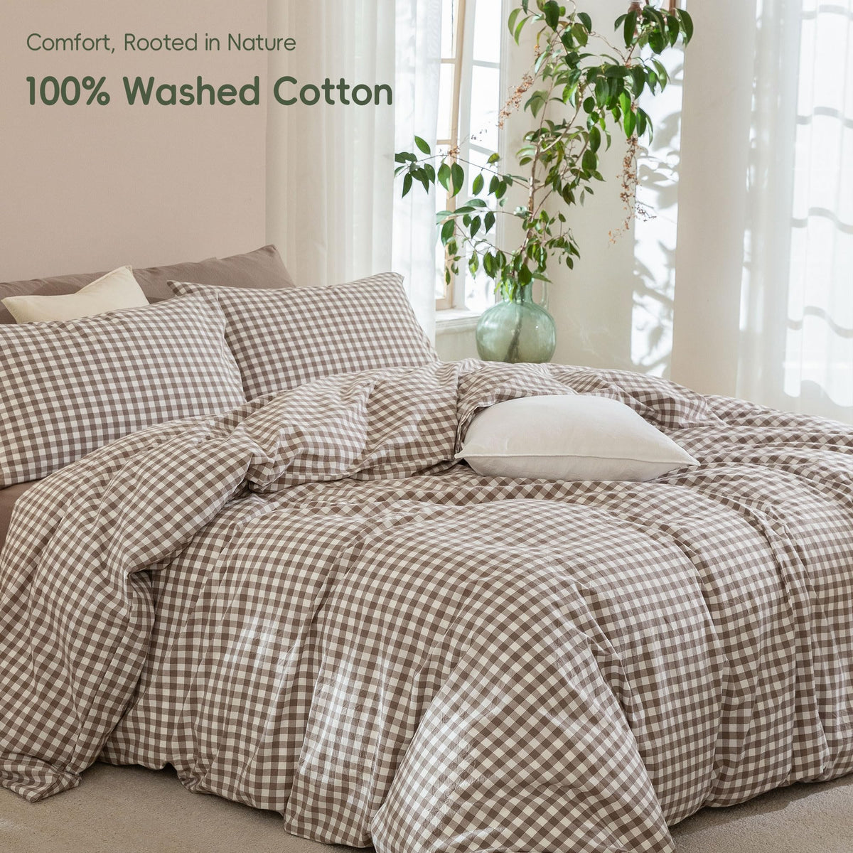 Washed Cotton Duvet Cover Set, 3-Piece, Classic Gingham