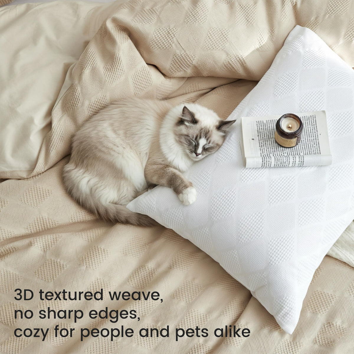 100% Cotton Waffle Weave Duvet Cover Set 2 Pieces (1 Duvet Cover 68"x86", 1 Pillowcase) Soft Breathable