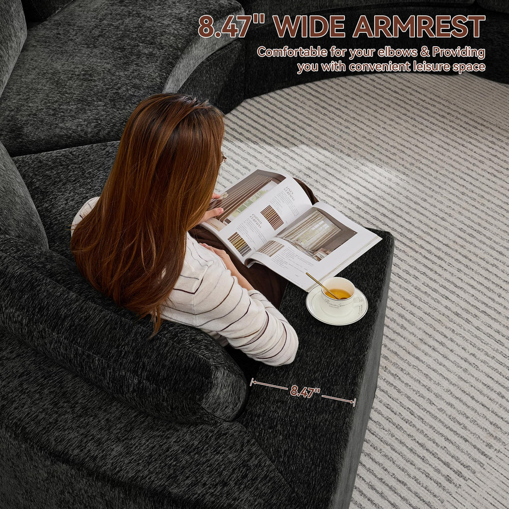 142'' Curved Round Boneless Couch, Oversized Half Moon with Deep Seat & Arms, Chenille Modular Sectional with