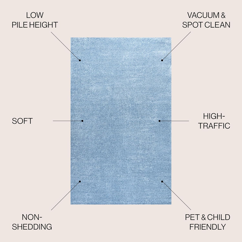 Haze Solid Low-Pile Classic Blue Indoor Area Rug, Coastal, Bohemian, Minimalist, Classic, Easy-Cleaning, Pet