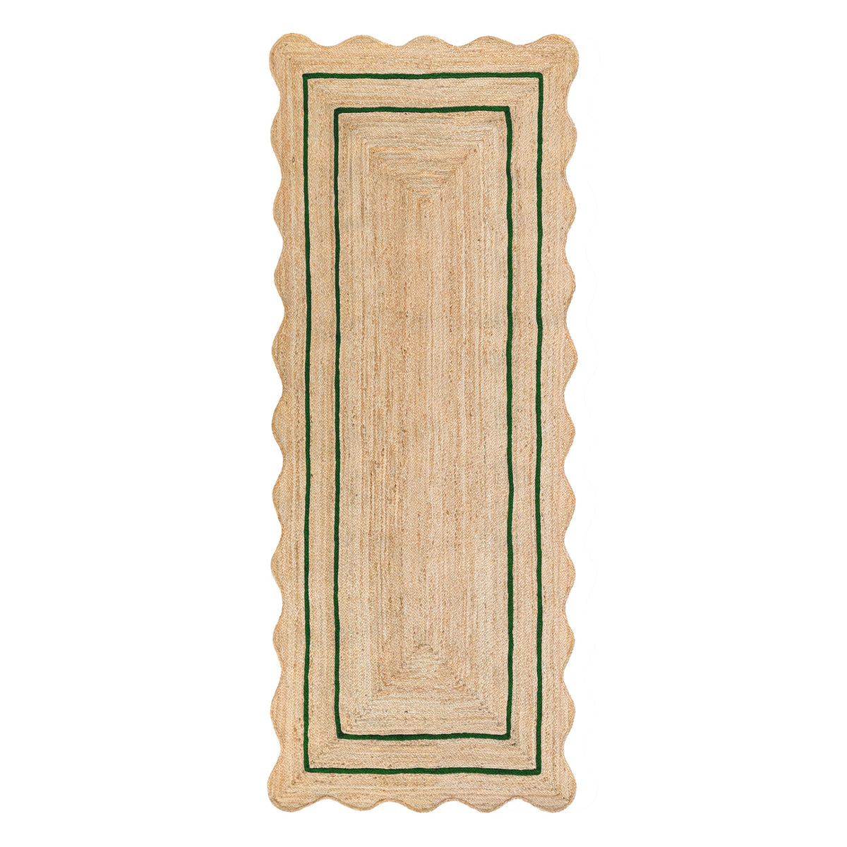 Wave Scalloped Natural Jute Runner, Green (2'6"x10'): Boho Farmhouse Entryway Scallop Rug