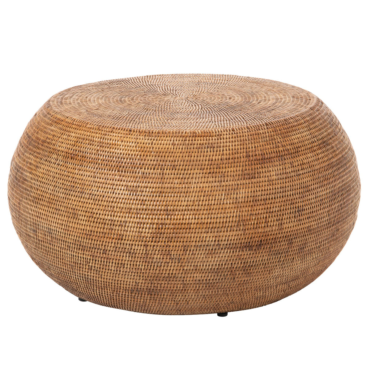 La Jolla Round Rattan Coffee Table, Boho Drum Table, Honey Brown