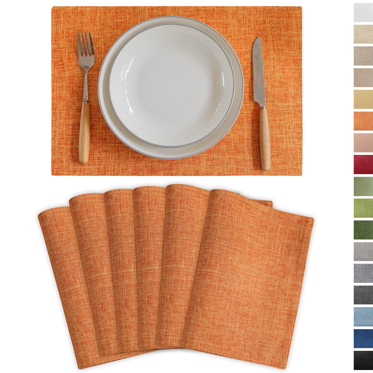 Orange Placemats Set of 6 Fall Linen Place Mats Modern Washable Table Plate Mats for Dinner Banquet Buffet Restaurant