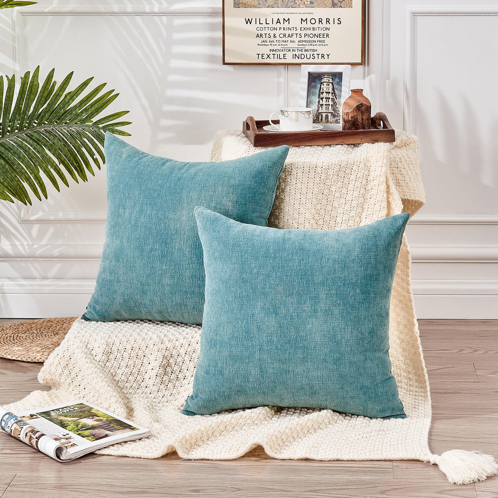 Decorative Square Throw Pillow Covers 20"x20" Inch Set of 2, Super Soft Chenille Pillows Farmhouse Fall Pillowcase