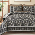 Boho Comforter Set Queen, Reversible Brown Gray Bedding Paisley 7 Piece
