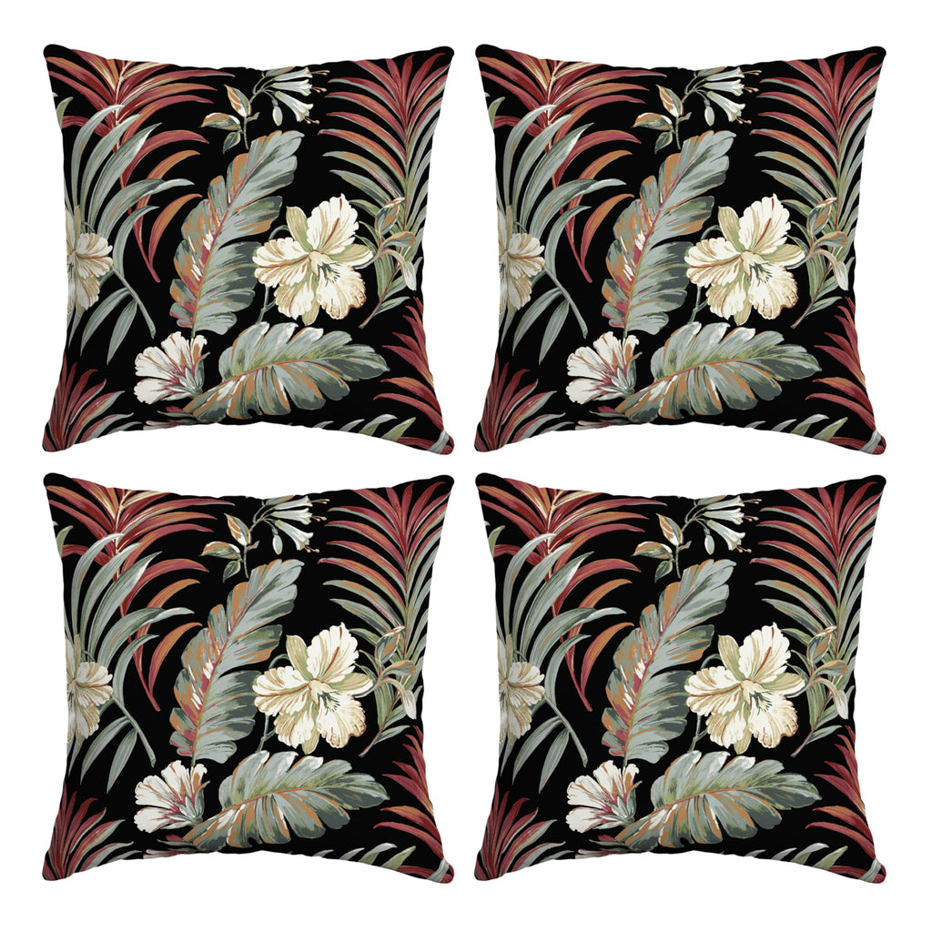 Outdoor Toss Pillow, 4-Pack, 16x16, Black Tropical