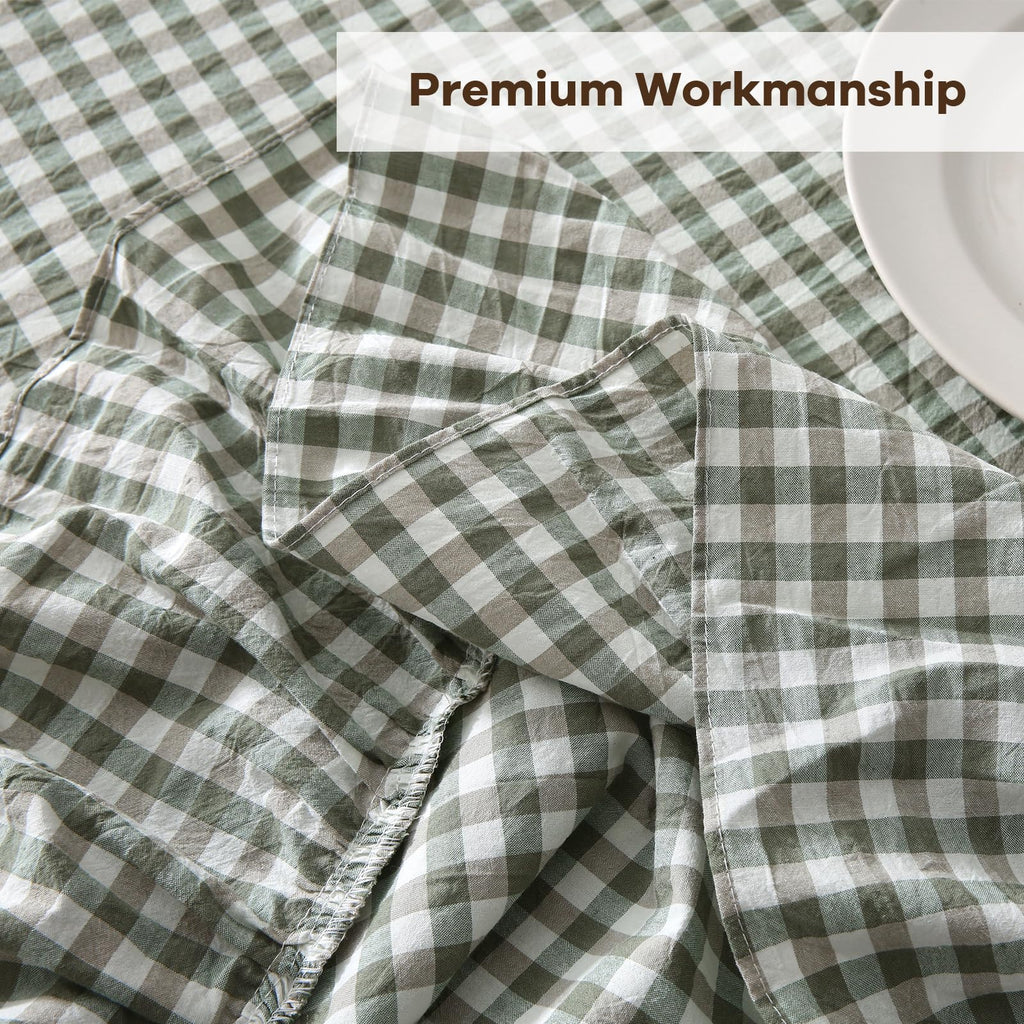 Sage Green White Gingham Tablecloth Round Dia.70"