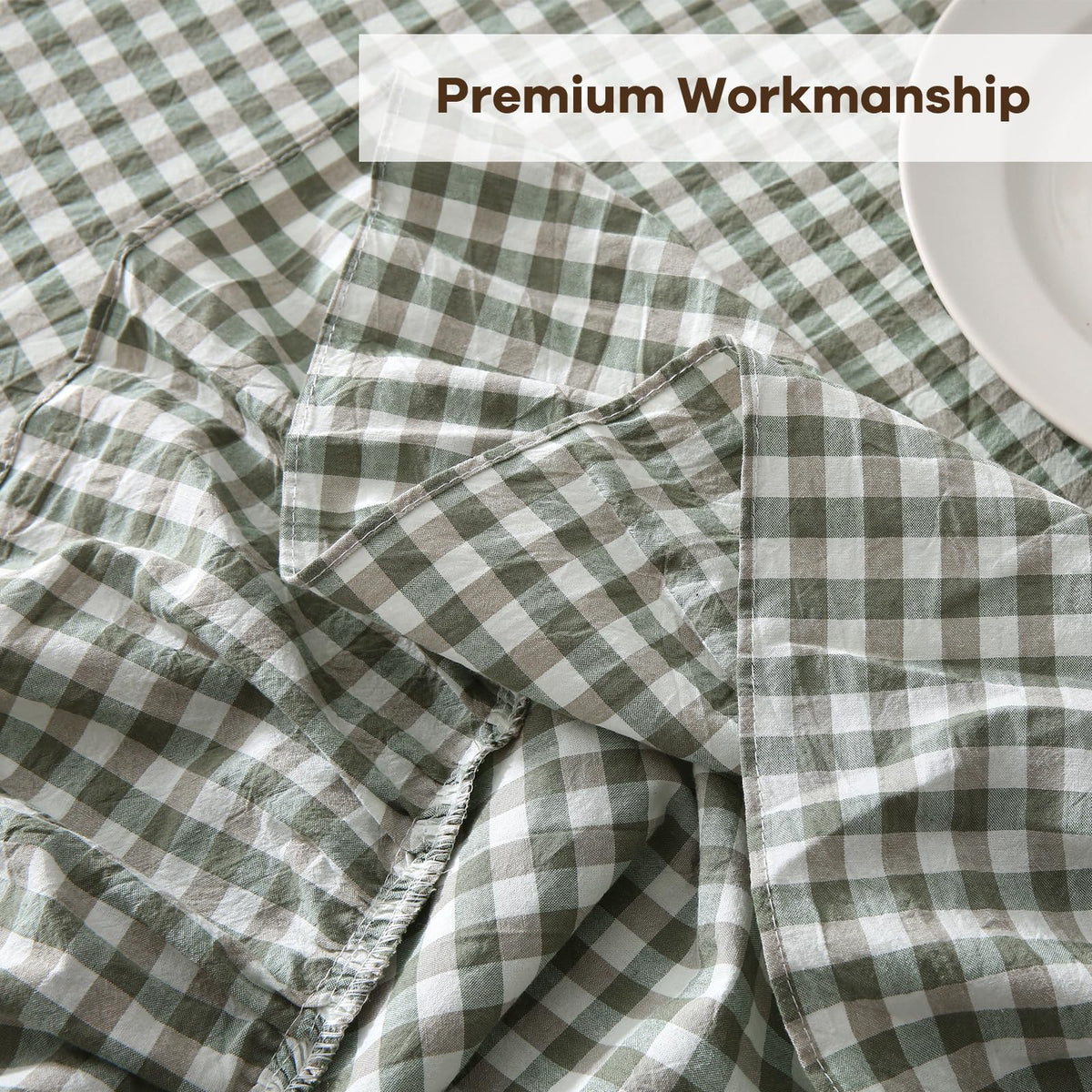 Sage Green White Gingham Tablecloth Round Dia.70"