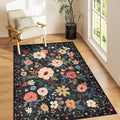Area Rug, Floral Washable Rug Non Slip, Black