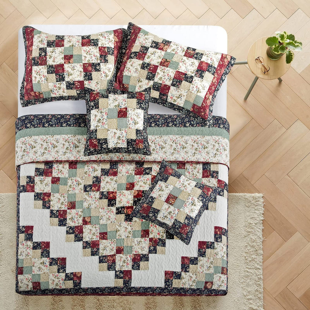 Patchwork Quilt Bedding Set 100% Cotton Farmhouse Coverlet Bedspread Soft Lightweight Comforter with
