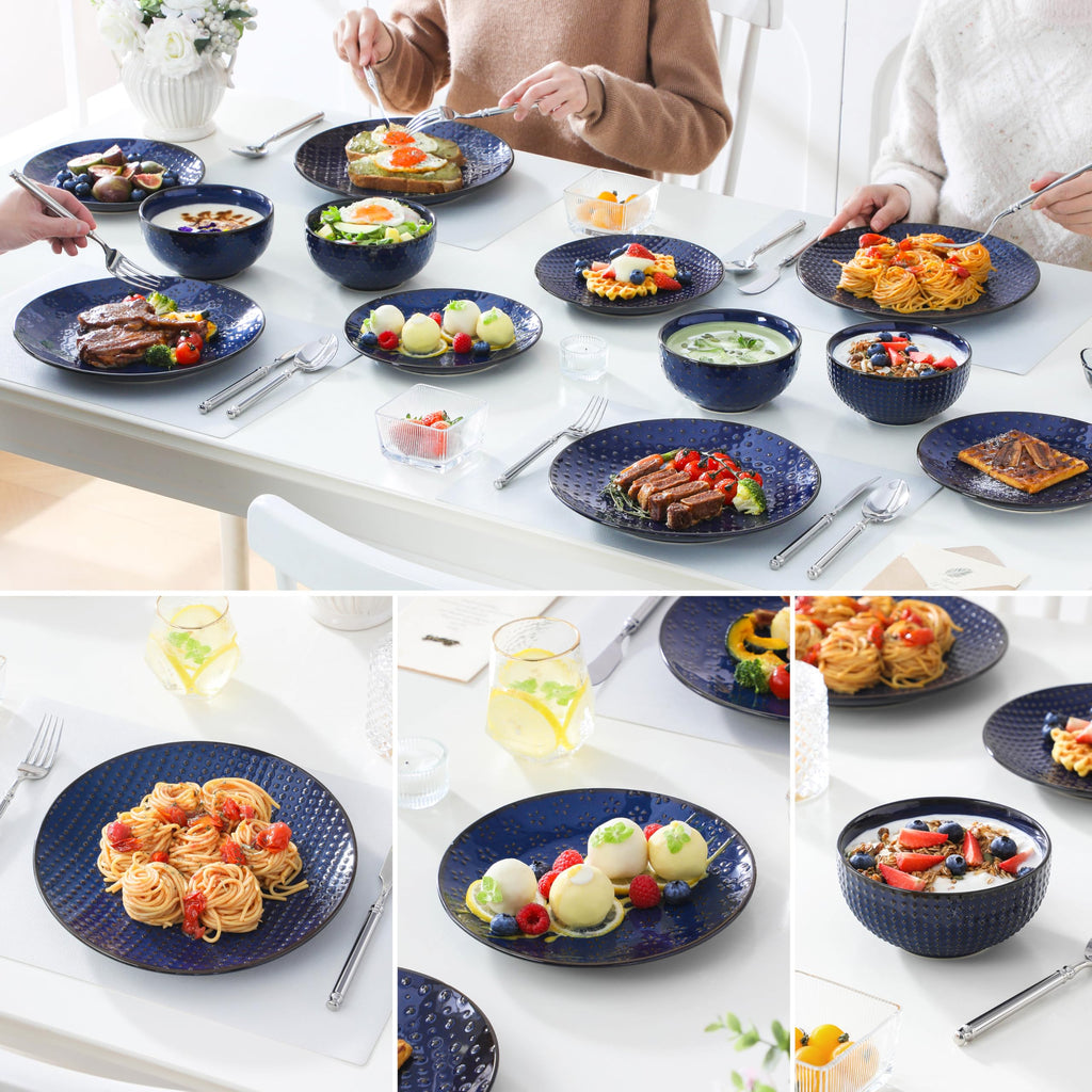 12 Pieces Dinnerware Sets, Modern Plates and Bowls Sets, Blue Dish Set for 4, Kitchen Ceramic Dinner Plates Dishware