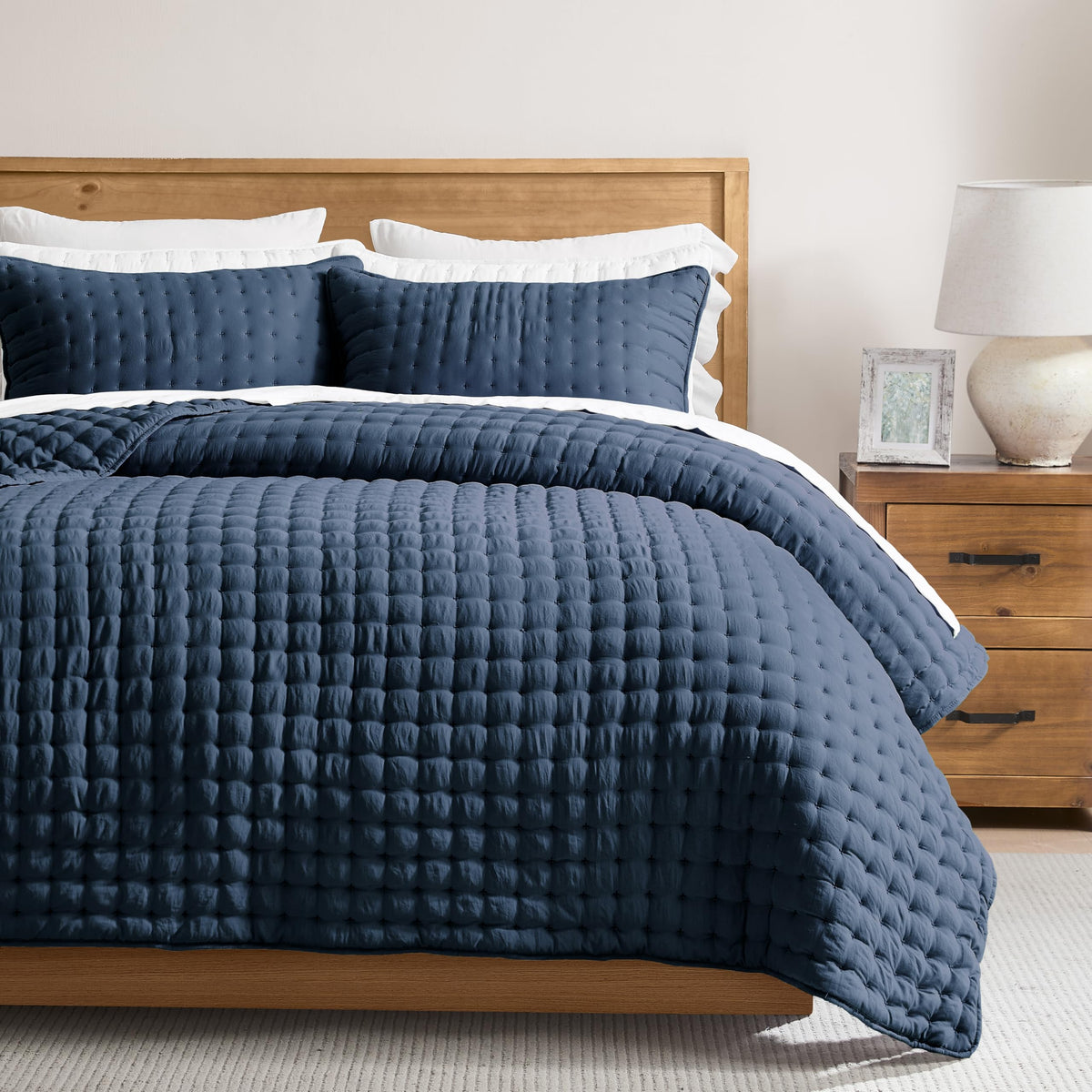 Cloud Soft Quilt Set, Navy Blue, 3 Pieces 90x90 inches