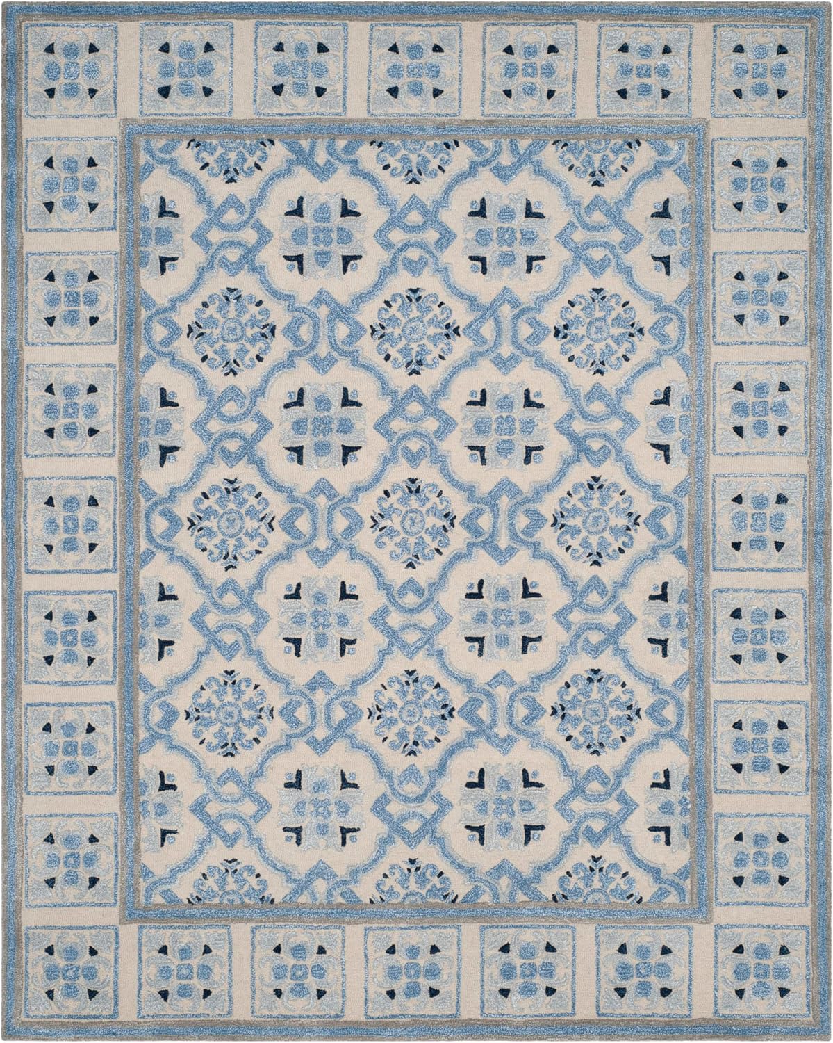 Bella Area Rug, Ivory & Blue, Handmade Wool & Viscose