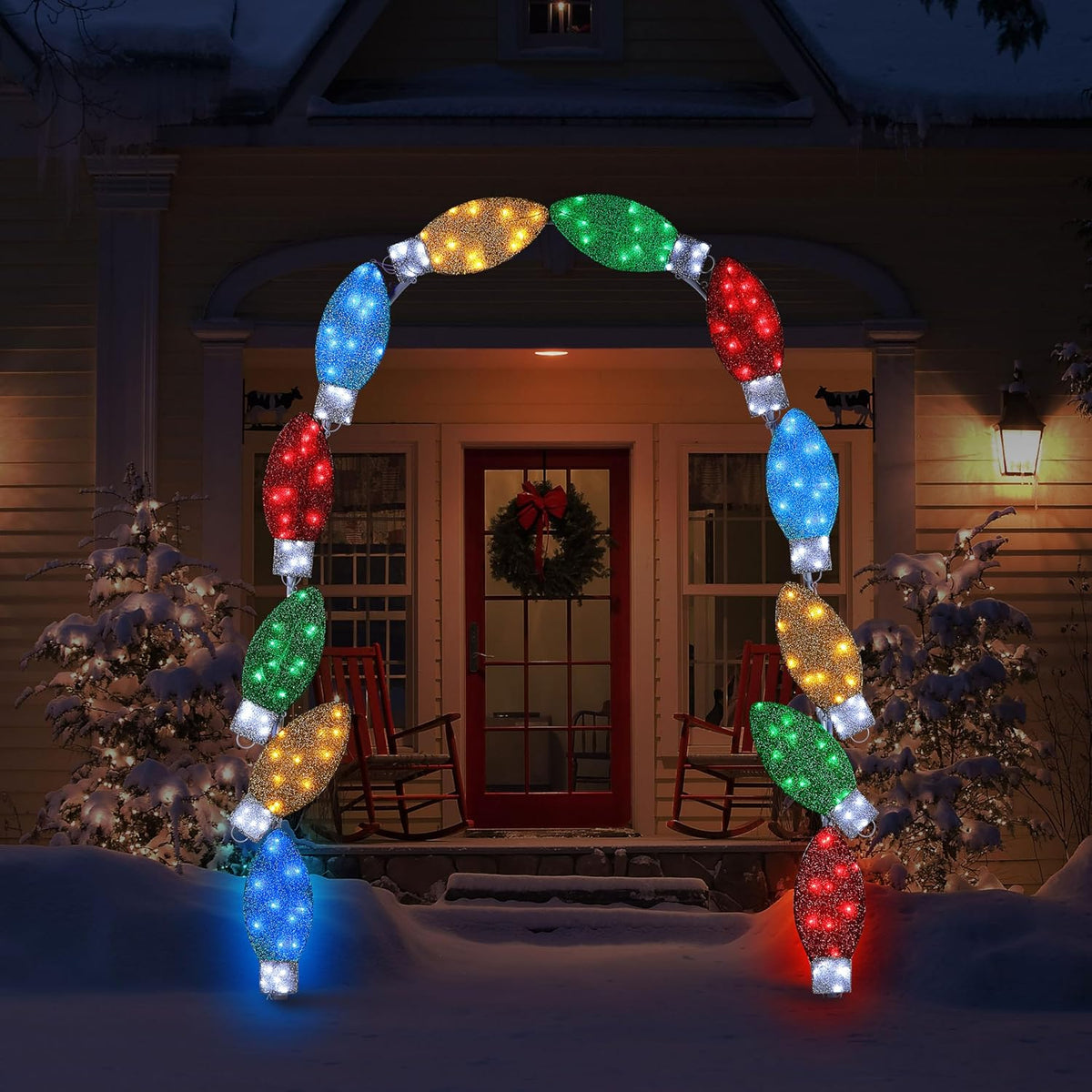 8 ft. Illuminated Tinsel C9 Bulb Arch with Warm White LED Lights, Outdoor Christmas Archway Decoration