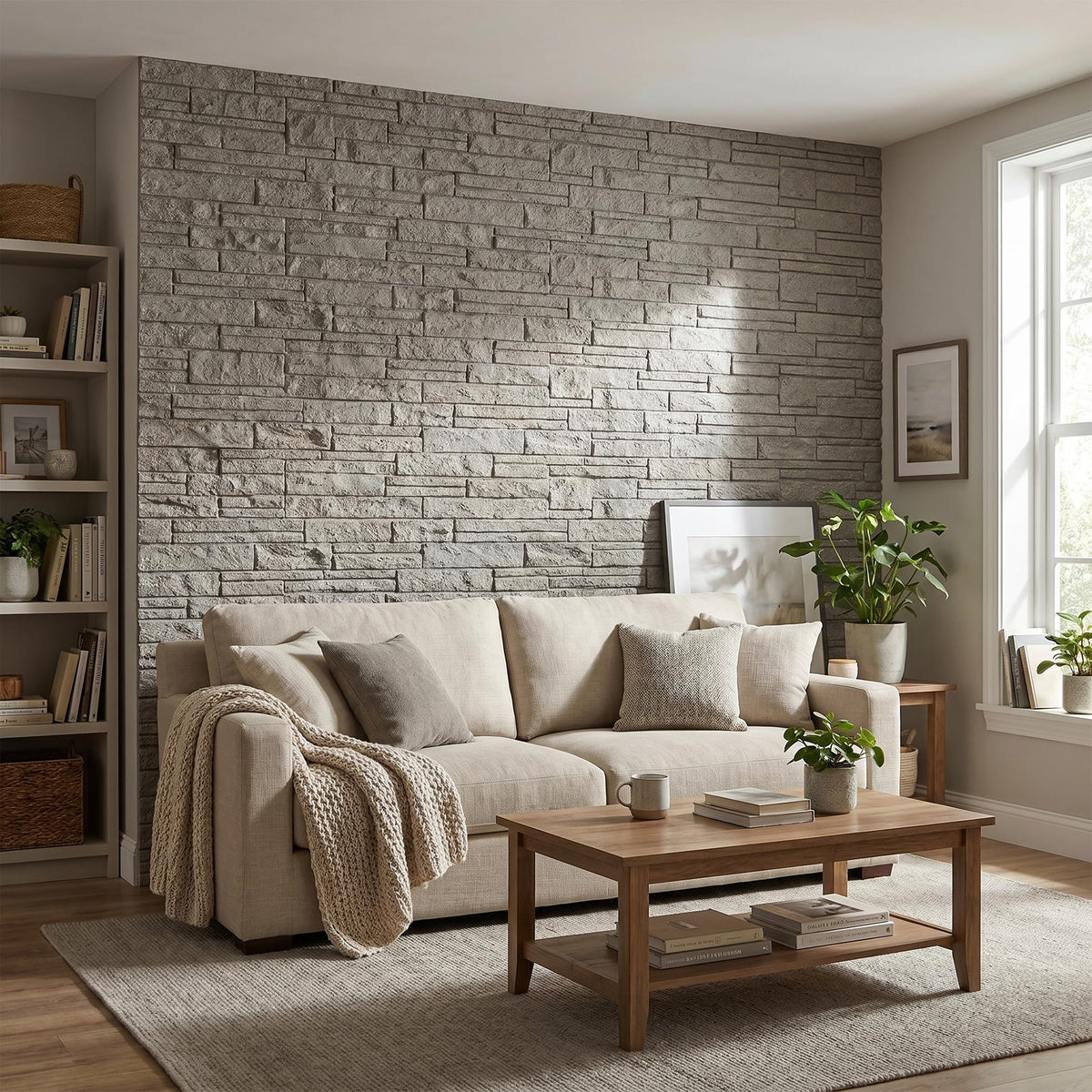 3D Stacked Ledger Stone PU Wall Panels, 23.6"x47.2" Speckled Grey