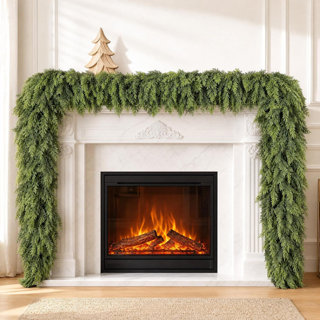 9FT Christmas Cedar Garland Artificial Realistic Soft Full Pine Garlands for Fireplace Mantel Staircase Railing Front